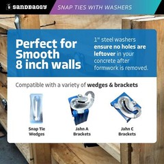 Sandbaggy 8″ x 8 ¼” Standard Snap Ties With 1″ Steel Washers (Long End)