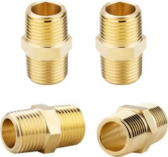Brass Hex Nipple 1/2 NPT Male Adapter Fitting 4-Pack Solid Pipe Connector Du…