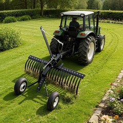VEVOR 48in Tow Behind Landscape Rake 24 Tines Lawn Dethatcher Height Adjustable