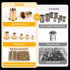 200PCS Metric Rivet Nut Kit M3 M4 M5 M6 M8 Rivnut Threaded Insert Assortment