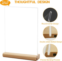 L/T Shape Clear Acrylic Sign Holder with Wood Base | Sign Holder for Office Scho