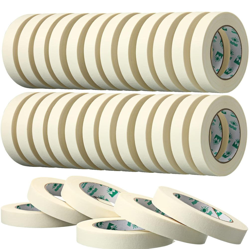 25 Rolls Beige Masking Tape Bulk 3/4 Inch X 55 Yards, General Purpose Painter Ta