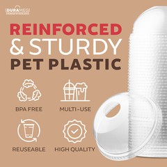 DURAMEG 12oz Clear PET Cups with Dome Lids 100 Pack | Disposable Smoothie Cups