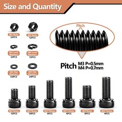 220PCS M3 M4 Screws Assortment Kit, Hex Socket Head Bolts, Nuts & Washers Ass…