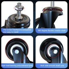 2 Inch Office Chair Casters Wheels Rubber Swivel Replacement Heavy Duty Secure