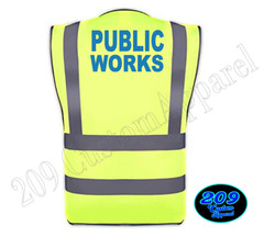 PUBLIC WORKS HI-VIS SAFETY VEST W/ POCKETS 2″ REFLECTIVE STRIPS FRONT & BACK