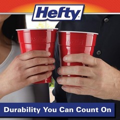Party On Disposable Plastic Cups, 50 Count, 18 Oz 50 count, Red