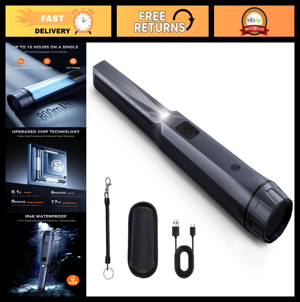 Rechargeable Metal Detector Pinpointer – 800mAh Battery, 15H Use, IP68 Waterproo