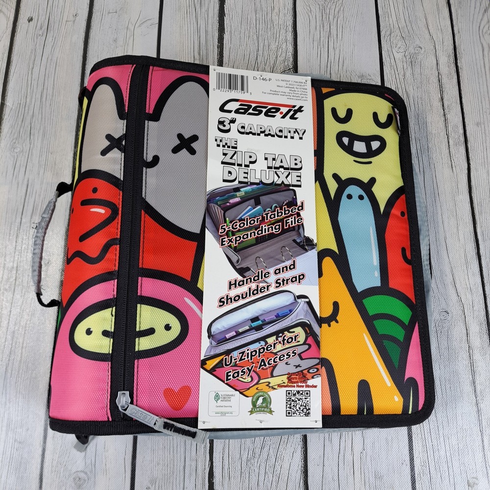 Case It 3″ Zip Tab Deluxe Funny Critters Expanding File Binder w/Strap