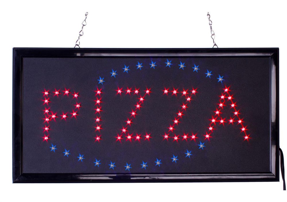 “Pizza” Animated Blue Steady Red LED Sign with Hanging Chain 19X10X1″ Store