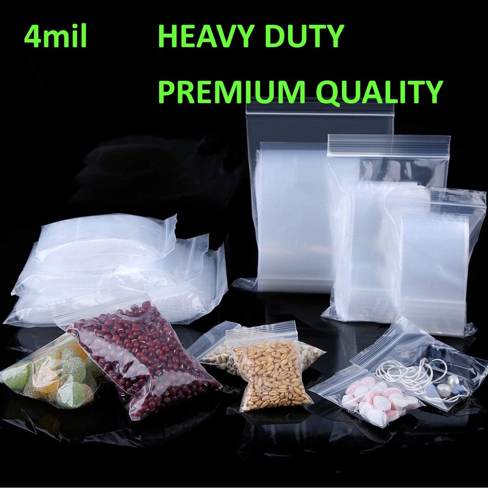 Heavy Duty 4Mil Clear Reclosable Zipper Baggies Top Lock Zip Seal Plastic Bags