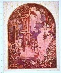 Original VINTAGE 1970s Heat Transfer | Garden Scene with Swans