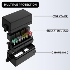 12 Volt Fuse Relay Box Pre-Wired Fuse and Relay Box with 4 Relays and 12 Way ATC