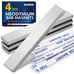 Strong Neodymium Bar Magnets with Adhesive – 4 Pack, 60x10x3 mm, Rust Resistant