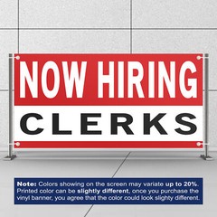 Now Hiring Clerks 13 oz Heavy Duty Vinyl Banner Clerical Jobs Available Sign