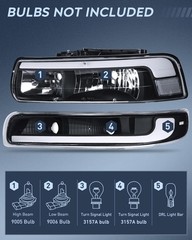 Black Housing Clear Reflector Headlight Assembly for 1999-2006 Silverado Taho…