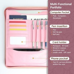 Faux Leather Zippered Padfolio with 3 Ring Binder, Executive Portfolio Organi…
