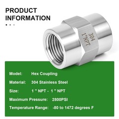 2PCS 304 Stainless Steel Pipe Coupling, 1-Inch Female x 1-Inch Female Fitting