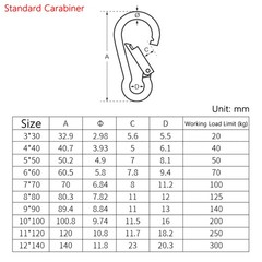 316 Stainless Steel Carabiner Snap Spring Hook Clip Marine Grade Eyelet Lock