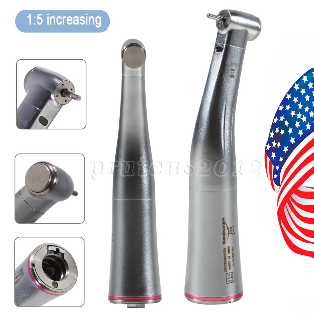 Dental Attachment Handpiece 1:5 Friction Grip Fiber Optic LED Contra Angle Red