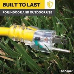 Thonapa 15 Ft Lighted Outdoor Extension Cord – 12/3 Heavy Duty, Yellow- 3 Prong