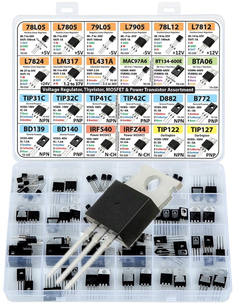 Power Transistor, Mosfet, Thyristor and Voltage Regulator Assortment Kit, 82 pcs