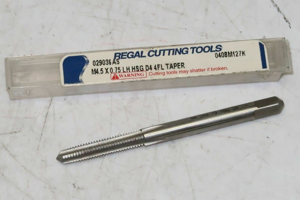 REGAL M4.5-0.75 D4 4 Flute HSS Bright Finish, Left Hand Taper Tap 029036AS 4.5mm