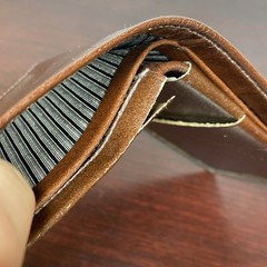Vtg Wallet Bifold Brown Glove Cowhide Leather Striped Interior Accent Rips AS IS