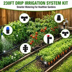 230FT Drip Irrigation System Kit, Quick Push-To-Connect Garden Watering System w