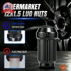 16Pack M12x1.5 Lug Nuts, Black Lug Nuts for Honda Pioneer, fit for Polaris RZR,