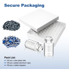 100PCS 2ml Glass Vials Headspace Vials Sample Vials Lab Vials w/ Cap Crimp Top