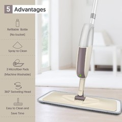 HOMTOYOU Spray Mops for Floor Cleaning: Wet Mop with 4 piece set, Beige