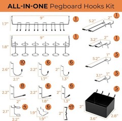 120PCS Pegboard Accessories Organizer Kit, Peg Board Hooks Assortment with Bins