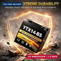 YTX14-BS 12V 14Ah AGM Sealed Motorcycle Battery, Maintenance-Free, Compatible wi