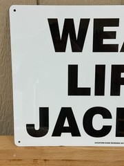 Vintage Wear Life jacket painted metal sign accuform signs 14″ x 20″