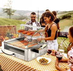 ROVSUN Tabletop 18/30 Hot Dog 7/11 Rollers Grill Cooker Machine Cover Bun Shelf