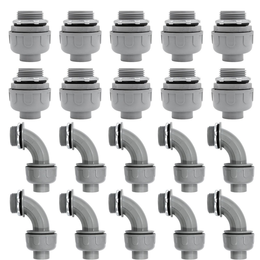 1 inch Liquid Tight Connector PVC Flexible 1inch 20Pack(180D+90D), grey