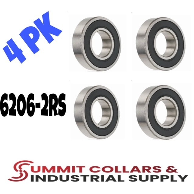 6206-2RS C3 EMQ Premium Rubber Sealed Ball Bearing, 30x62x16, 6206RS (4 QTY)