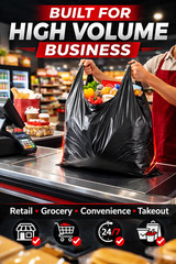 XL Black T-Shirt Bags 20x10x36″ 0.87 Mil HEAVY DUTY Grocery Shopping Plastic