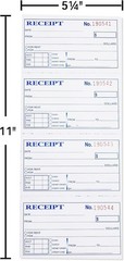 Receipt Book with Carbon Copies, 2-Part carbonless, 100 Sets per Book,4 Receipts