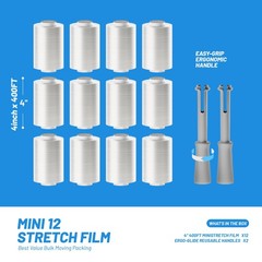 Clear 4 Inch 400 Ft 80 Gauge Heavy Duty Shrink Wrap Stretch Film Roll 12Pack