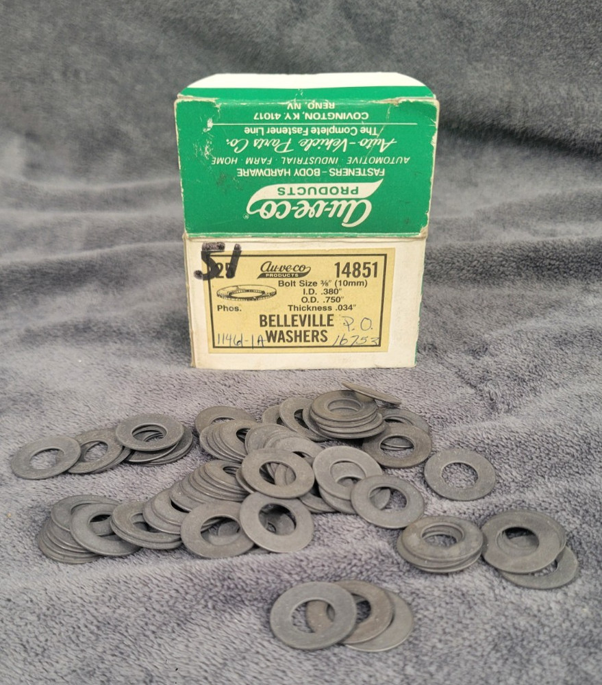 71 – Auveco 14851 3/8″ or 10mm Belleville Washers .034″ Thick Phosphate and Oil
