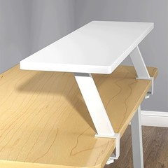 1pc White Wooden Floating Desk Shelf – Rectangular No-Drill Countertop Organizer