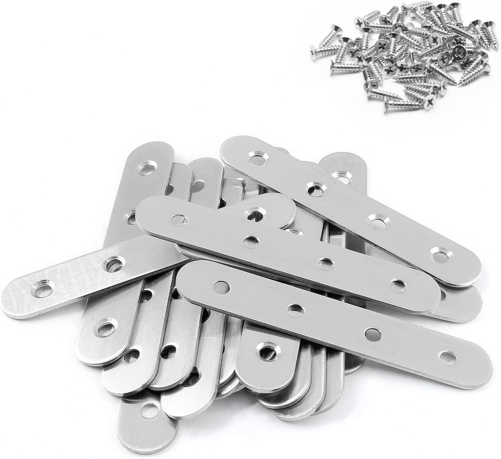 20 PCS 97mm 3.8 Inch Stainless Steel Straight Brace Metal Plate Flat Bracket