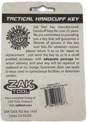ZAK TOOL TACTICAL HANDCUFF KEY, BLACK, HEAT TREATED STEEL ROUND SWIVEL ZT11