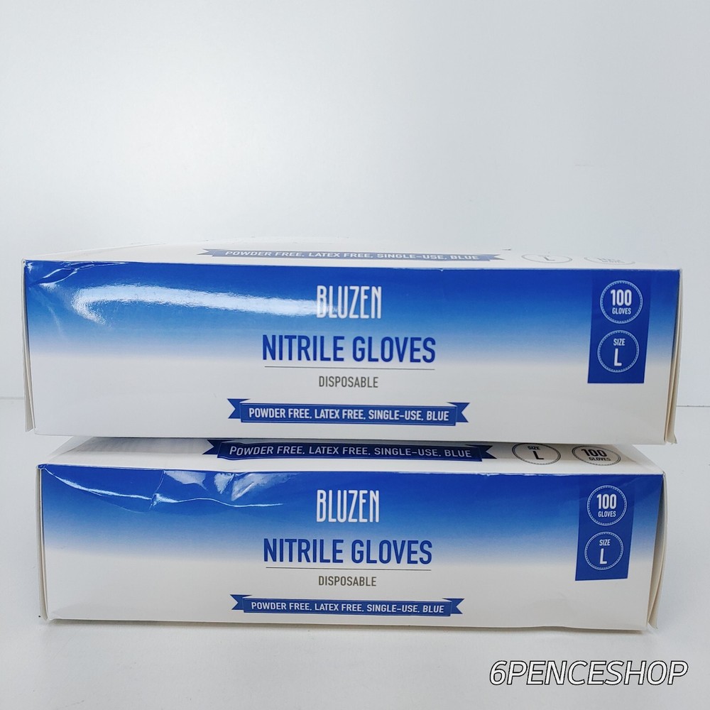 2-PK Bluzen Nitrile Gloves Disposable Protective Premium Powder Free L-Size