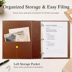 Large 2 Inch D-Ring 3 Ring Binder, Faux Leather, Coffee | Faux leather inside an