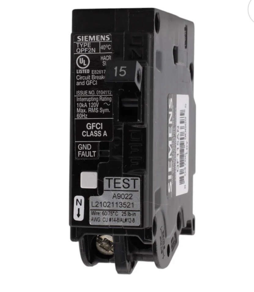 Siemens 15 Amp 15A Plug-On Neutral GFCI Circuit Breaker QF115ANP Type QPF2N