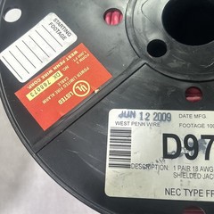 West Penn D975 Fire Alarm Cable 18/2 Shielded FPL ~900 ft Black Reel