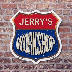 Jerry’s Workshop Shield Shaped Sign Weather Resistant Crafted in the USA